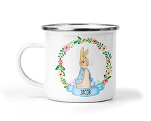 Load image into Gallery viewer, Personalised Easter Bunny Mug with Name, Custom Easter Hot Chocolate Mug, Kids Easter Cup, Easter Gift, Easter Decor, Children's Enamel Mug
