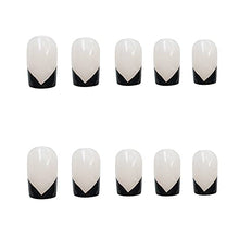 Load image into Gallery viewer, Sttiafay Glossy Black V Edge False Nails Short Square Ballerina French Gradient White False Nails Acrylic Full Cover Press on Nails for Nail Art DIY Decoration Women Girls (24Pcs)
