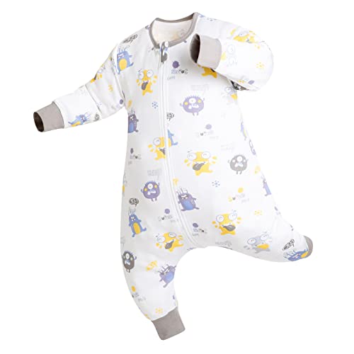 ZIGJOY Baby Sleeping Bag with Legs Long Sleeve 100% Cotton Baby Wearable Blanket Anti-kick Sleep Sack Pyjamas for Infant Toddler Kids Boys Girls from 19-36 Months Little Monster