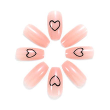 Load image into Gallery viewer, Brishow Coffin False Nails Pink Heart Fake Nails Press on Nails Ballerina Acrylic Stick on Nails 24pcs for Women and Girls
