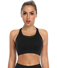 Load image into Gallery viewer, ANGOOL Padded Sports Bra Wirefree Mid Impact Yoga Bras Unique Cross Back Strappy for Gym Yoga Black
