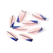 Load image into Gallery viewer, Brishow Coffin False Nails Long Fake Nails Geometric Lines Press on Nails Ballerina Acrylic Stick on Nails 24pcs for Women and Girls
