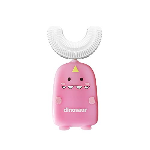 Manual Toothbrush with U-Shaped Bristles Food Grade Silicone Toothbrush Head for Kids 2-7 Years (Pink)