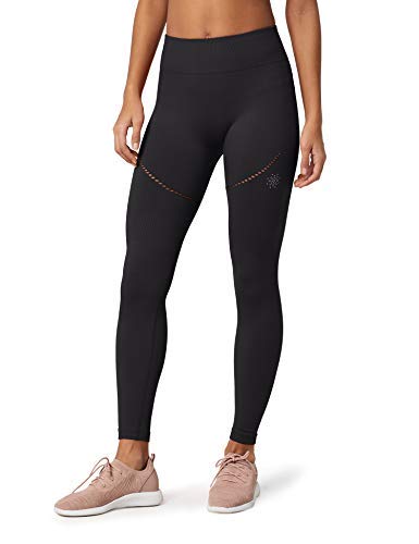 Amazon Brand - AURIQUE Women's Seamless Sports Leggings, Black (Black), 10, Label:S