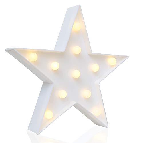 NOVELTY PLACE Designer Star Marquee Sign Lights, Warm White LED Lamp - Living Room, Bedroom Table & Wall Christmas Decoration for Kids & Adults - Battery Powered 10 Inches High