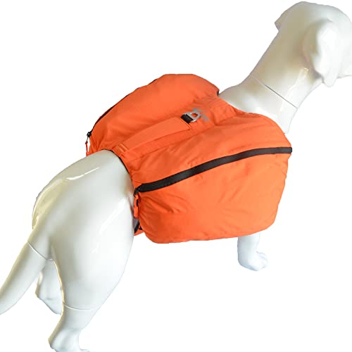 Dog Backpack for Hiking, Multifunctional Dog Day Pack Zippered Travel Dog Saddle Bag Outdoor Hiking Backpack with 2 Capacious Side Pockets for Small Medium Large Dogs Orange XS