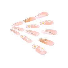 Load image into Gallery viewer, Brishow Coffin False Nails French Fake Nails Flowers Press on Nails Glitter Stick on Nails 24pcs for Women and Girls
