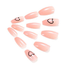 Load image into Gallery viewer, Brishow Coffin False Nails Pink Heart Fake Nails Press on Nails Ballerina Acrylic Stick on Nails 24pcs for Women and Girls
