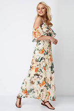 Load image into Gallery viewer, Roman Originals Women Cold Shoulder Chiffon Floral Leaf Maxi Dress - Ladies Loose Boho Bohemian Oriental Summer Evening Occasion Wedding Guests Outfits Long Dresses - Orange - Size 10
