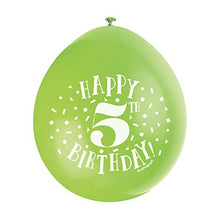 Load image into Gallery viewer, Unique Party 56039 - 9&quot; Latex Assorted Happy 5th Birthday Balloons, Pack of 10
