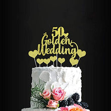 Load image into Gallery viewer, 50th Wedding Anniversary Cake Toppers - Glitter 50th Golden Weddding Anniversary Heart Cake Decoration for Celebration Party Supplies
