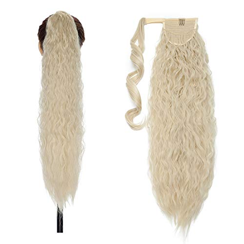 Fashion Clip in Ponytail Extension Wrap Around for Women Long Wavy Curly Hair Fluffy Pony Tail 26 Inch - Bleach Blonde