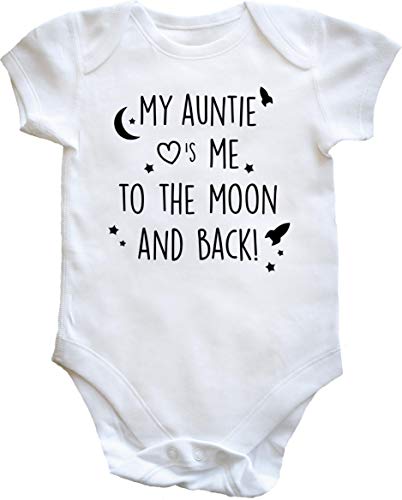 Hippowarehouse My Auntie Loves Me to The Moon and Back Baby Vest Bodysuit (Short Sleeve) Boys Girls White