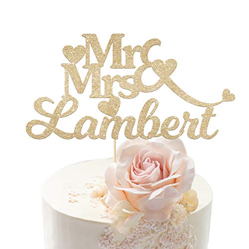 EDSG Personalised Wedding Cake Topper Anniversary Cake Decoration MR & MRS Design - Personalise with Any Surname - Made from 5 Colours 4mm Non-shed Double Sided Glitter Card Hand Finished in UK