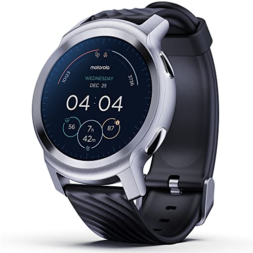Motorola Moto Watch 100 - 42mm Smartwatch with GPS for Men & Women, Up to 14 Day Battery, 24/7 Heart Rate, SpO2, 5ATM Water Resistant, Always-on Display, iOS Android Compatible - Glacier Silver