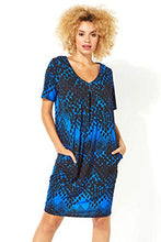 Load image into Gallery viewer, Roman Originals Women Animal Print Dress with Pockets Ladies Leopard Tunic Shift Jersey Stretchy Slouch Office Smock Smart Loose Cocoon Oversized Fit Party Casual V Neck UK - z Blue &amp; Black - Size 18

