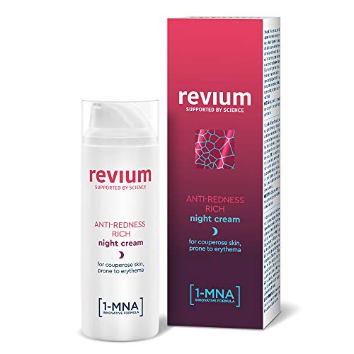 Revium Rosacea Anti-Redness Rich Night Cream for Coupreose Skin Prone to Erythema, with 1-MNA Molecule, Chlorella Vulgaris Green Algae Extract, Acerola Friut, Macadamia Oil, Shea Butter, 50ml
