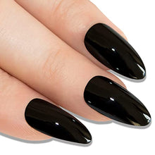 Load image into Gallery viewer, Bling Art Almond False Nails Fake Stiletto Black Acrylic 24 Long Tips with Glue
