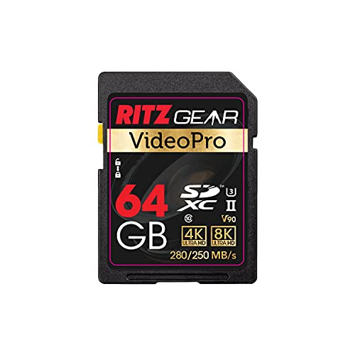 RitzGear Video Pro SD Card UHS-II 64GB SDXC Memory Card U3 V90 A1, Extreme Performance Professional Sd-Card (R 280mb/s 250mb/s W)