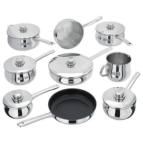 Stellar 1000 S1F2 Set of 9 Stainless Steel Pans, 6 Deep Saucepans with