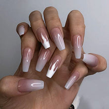 Load image into Gallery viewer, Handcess Coffin Glossy False Nail Long Ballerina Press on Nails Pink Gradient Acrylic Art Full Cover Fake Nails Flame Stick on Nail for Women and Girls(24Pcs)
