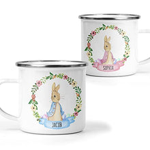 Load image into Gallery viewer, Personalised Easter Bunny Mug with Name, Custom Easter Hot Chocolate Mug, Kids Easter Cup, Easter Gift, Easter Decor, Children's Enamel Mug

