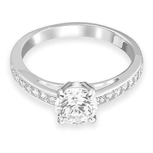 Swarovski Attract ring, Round cut crystal, White, Rhodium plated