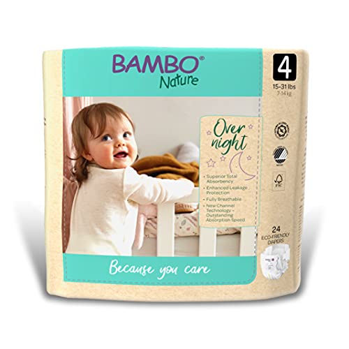 Bambo Nature Overnight Nappies, Size 4 (7-14 kg), Pack of 24