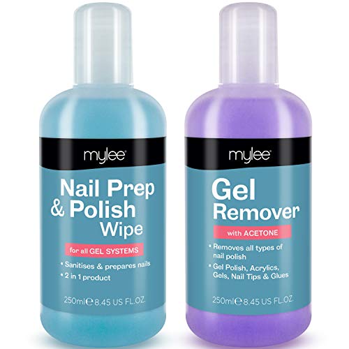 Mylee Nail Gel Polish Prep Wipe + Remover Cleanser UV LED Manicure Acetone  2x250ml  by Mylee