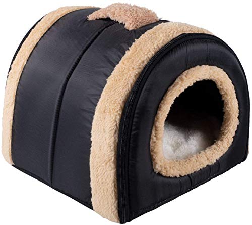Dololoo Pet Beds for Cat, Cat Bed Igloo, Cat Cave Nest Sleeping Bed for Kitten Cat, Self-Warming 2 in 1 Foldable Cave House(S:35X30X28cm, Black)
