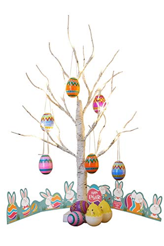 Eambrite White Easter Tree with Colourful Fillable Eggs Battery Operated Twig Tree with Lights Easter Gifts for Children (60cm/2ft)