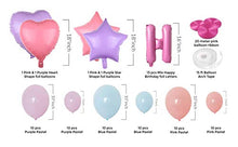 Load image into Gallery viewer, Pannu Design Mix colour Pastel Balloon arch kit, colourful Garland, Mix Macaron colour Happy Birthday Banner, Pink Heart &amp; Purple Star foil with pink ribbons. For Baby shower, kids birthdays. 79 pcs
