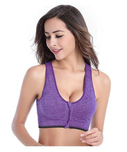 Load image into Gallery viewer, VEQSKING 2 Pack Womens Post Surgery Bra Front Zip Closure Sports Bras Wide Back Support with Removable Pads (Gray+Purple, M:Fit 30C,32B,32C,34A,34B)
