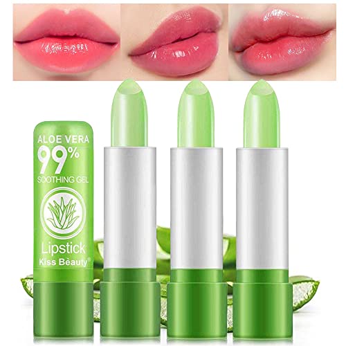 3 Pcs Aloe Vera Color Changing Lipstick,Long Lasting Lip Care Nutritious Plumper Lip Balm Moisturizer Magic Temperature Color Change Lip Gloss Matte Makeup(3 Pcs)­