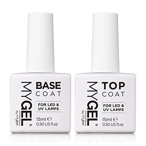 MYGEL by Mylee Nail Gel Polish Top & Base Coat 2x15ml UV/LED Soak-Off Nail Art Manicure Pedicure for Salon & Home Use - Lasts up to 2 Weeks, Easy to Apply, No Chips, Durable & Safe