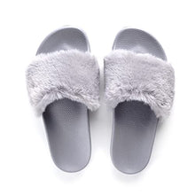 Load image into Gallery viewer, Ladies Womens Faux Fluffy Fur Sliders Warm Fashion Summer Sandals Slippers Shoes (Grey, Numeric_4)
