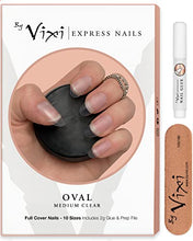 Load image into Gallery viewer, By Vixi 600 pieces MEDIUM OVAL NAIL SET with FREE GLUE &amp; PREP FILE, 10 Sizes – Clear Express Full Cover False Fingernail Extensions for Salon Professionals &amp; Home Use
