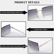 Load image into Gallery viewer, Fishion Small Rectangle Sunglasses Vintage Women Men Tinted Rimless Eyewear Ultralight Candy Color Ocean Sun Glasses Shades(Silver Frame/Dark Double Grey Lens)
