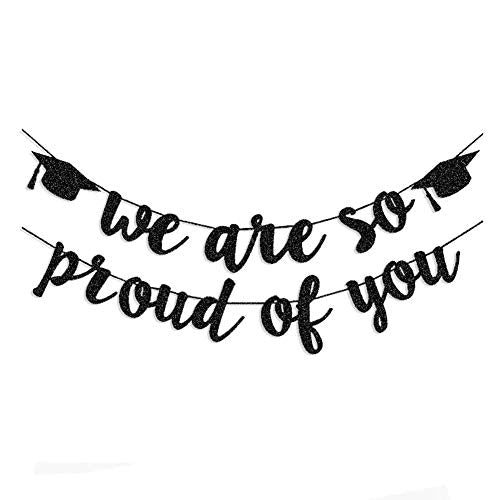 2021 Graduation Banners Party Decorations, Black Glitter We are So Proud of You Graduation Banners Garland for Congratulation Graduation Party Supplies, School, Home, Car Decorations