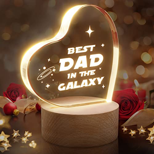 Dad Birthday Gifts, Night Light Dad Gifts, Bedside Lamp with Wooden Base Daddy Presents, Fathers Day Christmas Gifts for Dad from Daughter Son - Best dad in The Galaxy