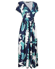 Load image into Gallery viewer, OUGES Women's Summer Casual V Neck Short Sleeve Floral Pattern Wrap Ladies Maxi Long Dress with Pockets(Floral-8,L)

