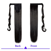 Load image into Gallery viewer, FXTYK 24 inches Wrap Around Ponytail Clip in Hair Extensions Long Straight Hairpiece Synthetic hair-Natural Black
