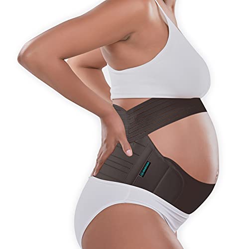 BABYGO 4 in 1 Pregnancy Support Belt Maternity & Postpartum Band - Relieve Back, Pelvic, Hip Pain, SPD & PGP >> inc Free 40 Page Pregnancy Book for Birth Preparation, Labour & Recovery >> M Black