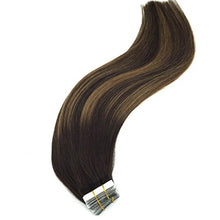 Load image into Gallery viewer, Googoo 14inch Tape in Hair Extensions Balayage Dark Brown to Light Brown Remy Tape in Human Hair Extensions 20pcs 50g
