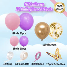 Load image into Gallery viewer, Pink and Purple Balloons - 122pcs Pink and Purple Balloon Arch Kit with Gold Butterfly, Pink and Purple Balloon Garland Kit for Wedding Girls Baby Shower Birthday Anniversary Festival Party
