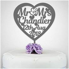 Load image into Gallery viewer, PERSONALISED Wedding/Anniversary Cake Topper - Personalise with ANY SURNAME - Food Safe Acrylic Cake Decoration - Mr And Mrs NAME - Made from Strong 3mm Coloured Acrylic - Different Colours to Choose
