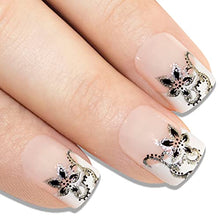 Load image into Gallery viewer, Bling Art False Nails French Manicure White Flower Tips 24 Full Cover Medium UK
