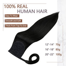 Load image into Gallery viewer, RUNATURE Ponytail Extension Human Hair 12 Inch Off Black Ponytail Extension Short Hair Extension Clip on Ponytail Real Hair Black Ponytail 70g

