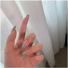 Load image into Gallery viewer, Yheakne V Shape Press on Nails Glossy French Green Nails Tips Ballerina Ombre Fake Nails Fashion Clip on Nails Full Cover Nails Artificial False Nails Tips for Women and Girls 24Pcs (Green Tips)
