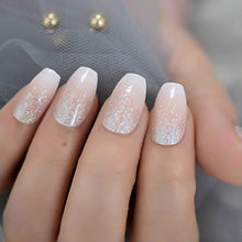 Load image into Gallery viewer, EchiQ Holo Glitter Pink Nude French Ballerina Coffin False Nails Gradient Natural Press on Fake Nails Tips Daily Office Finger Wear

